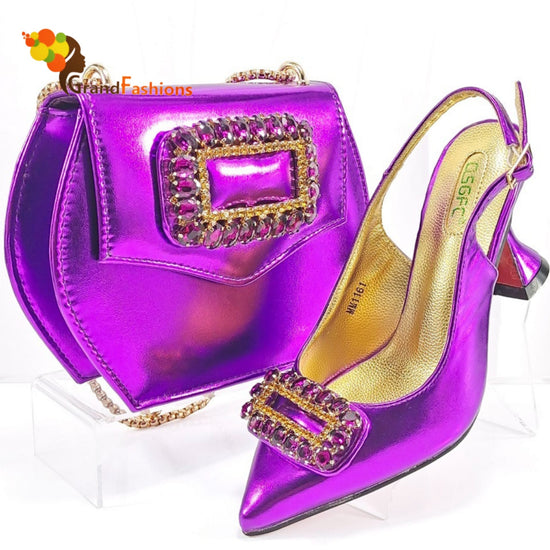Queen Frances Women's Preminum Shoe & Bag Set with Rhinestone