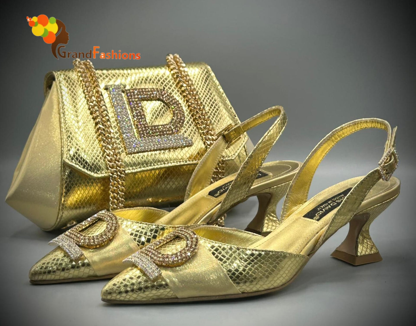 Queen Afola Italian Designer Luxury Shoe with matching purse set