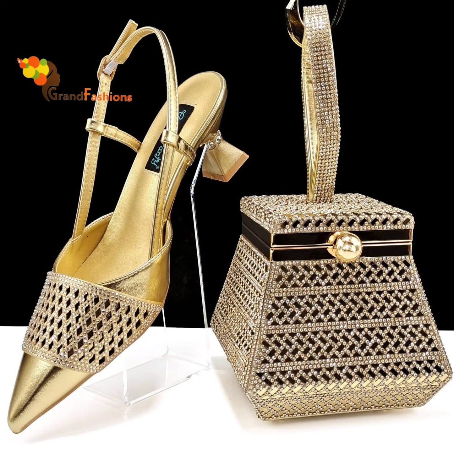 Queen Grace Women's Preminum Shoe & Bag Set with Rhinestone