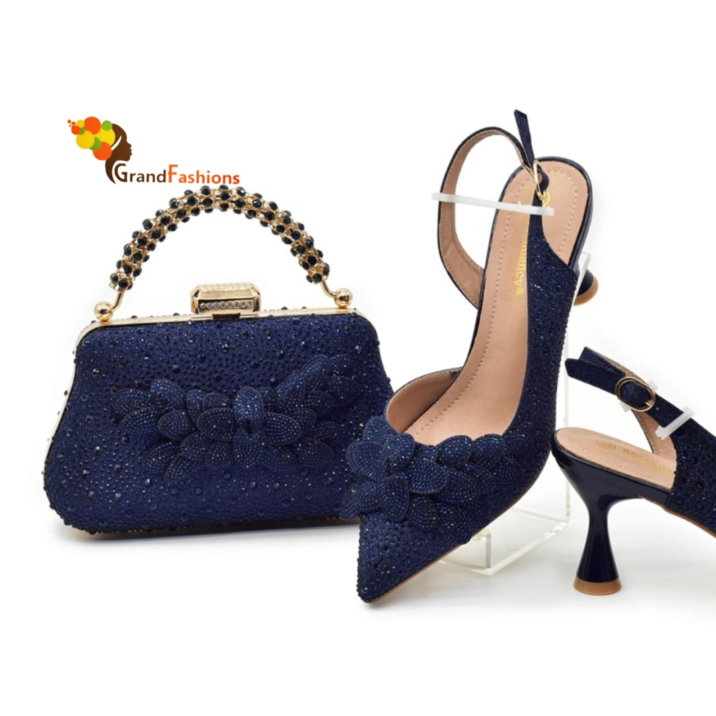 Queen Jasmine Women's Preminum Shoe & Bag Set with Rhinestone.