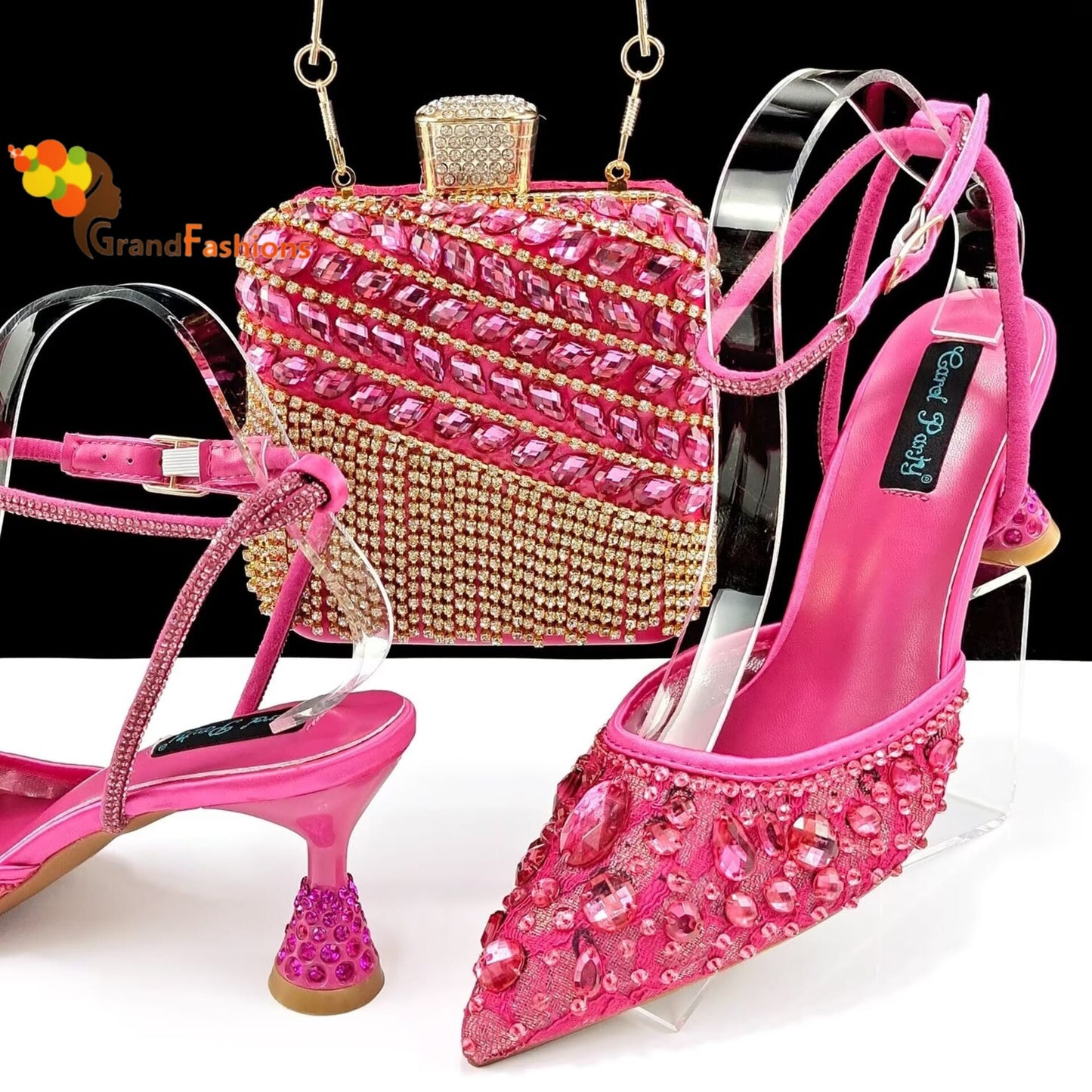 Queen Blodsom Women's Preminum Shoe & Bag Set with Rhinestone