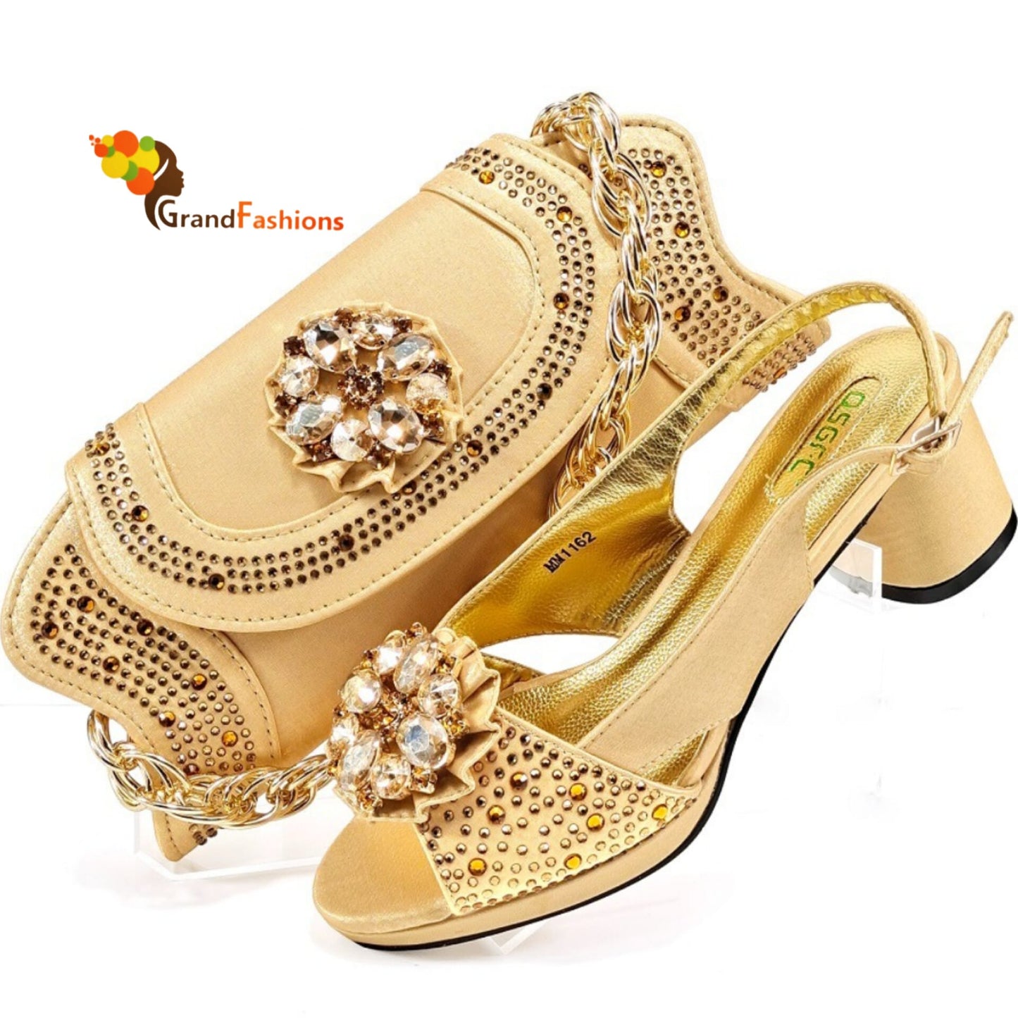 Queen Hadiza Women's Preminum Shoe & Bag Set with Rhinestone