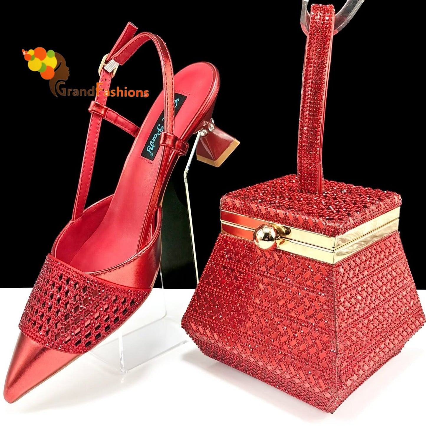 Queen Grace Women's Preminum Shoe & Bag Set with Rhinestone