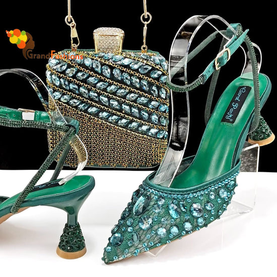 Queen Blodsom Women's Preminum Shoe & Bag Set with Rhinestone