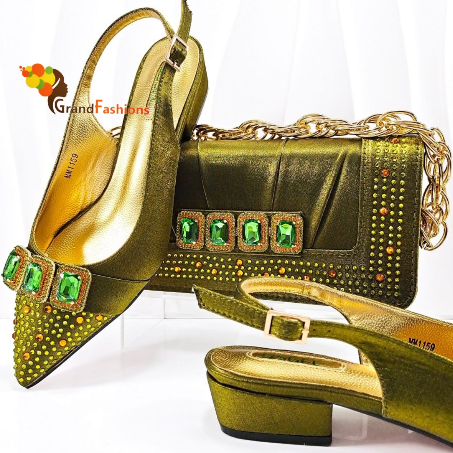 Queen Calla Women's Preminum Shoe & Bag Set with Rhinestone