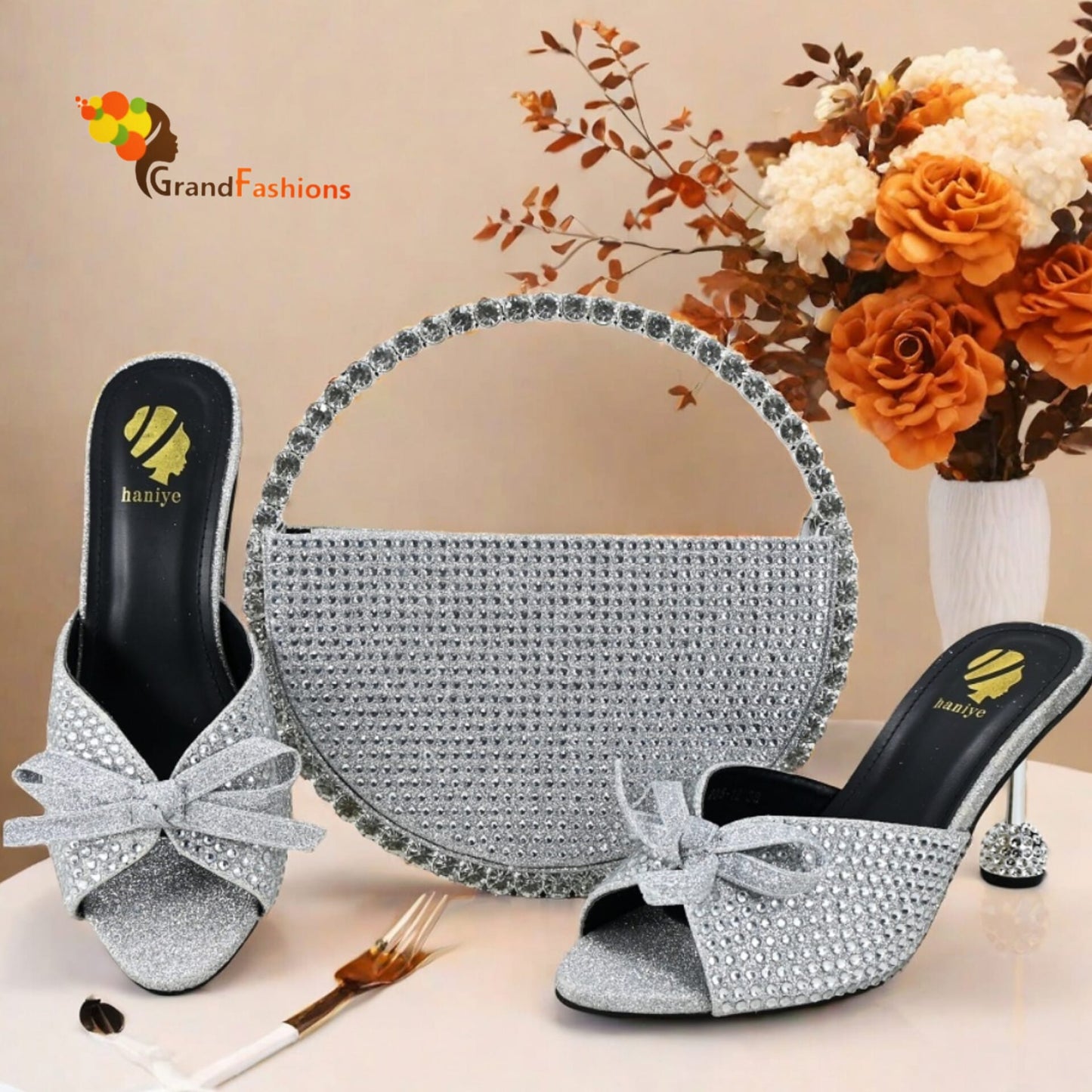 Queen Sacha Women's Preminum Sandal & Bag Set with Rhinestone