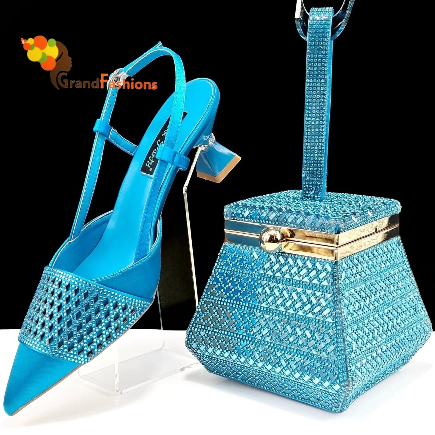 Queen Grace Women's Preminum Shoe & Bag Set with Rhinestone
