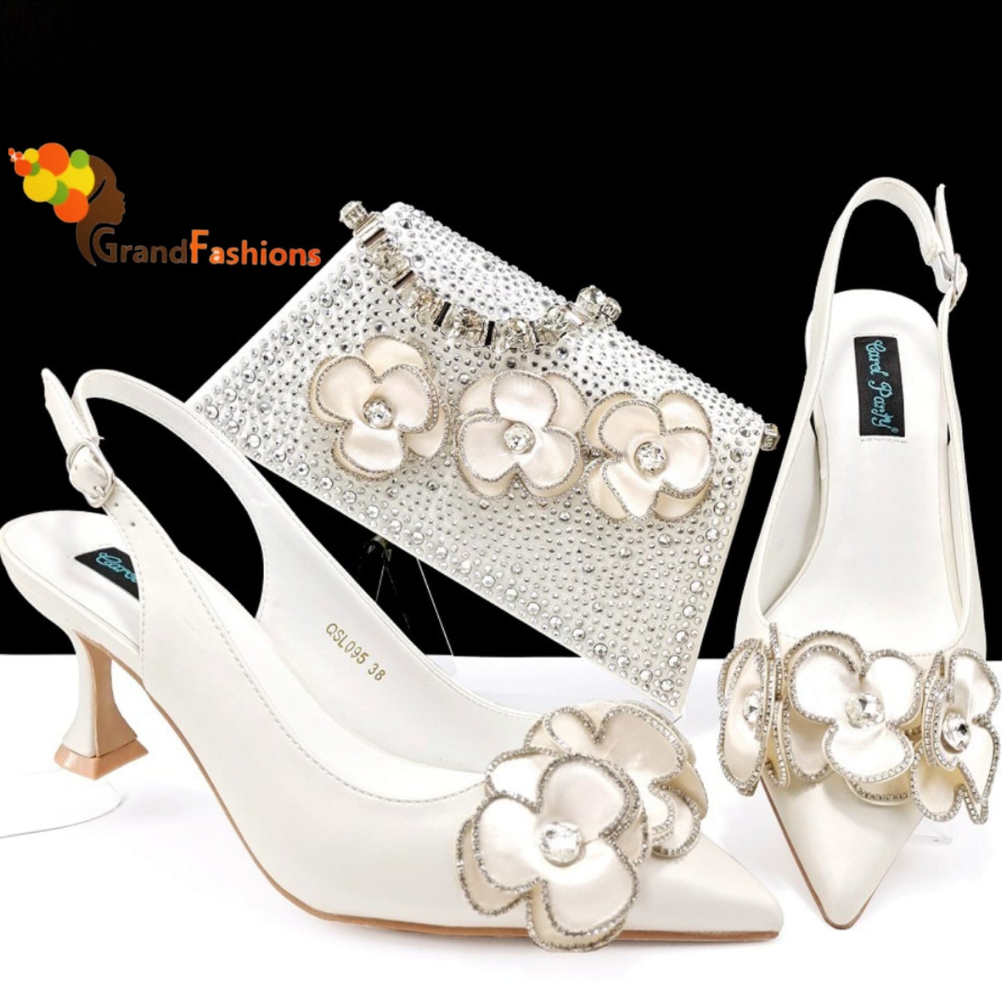 Queen Olivia Women's Preminum Shoe & Bag Set with Rhinestone
