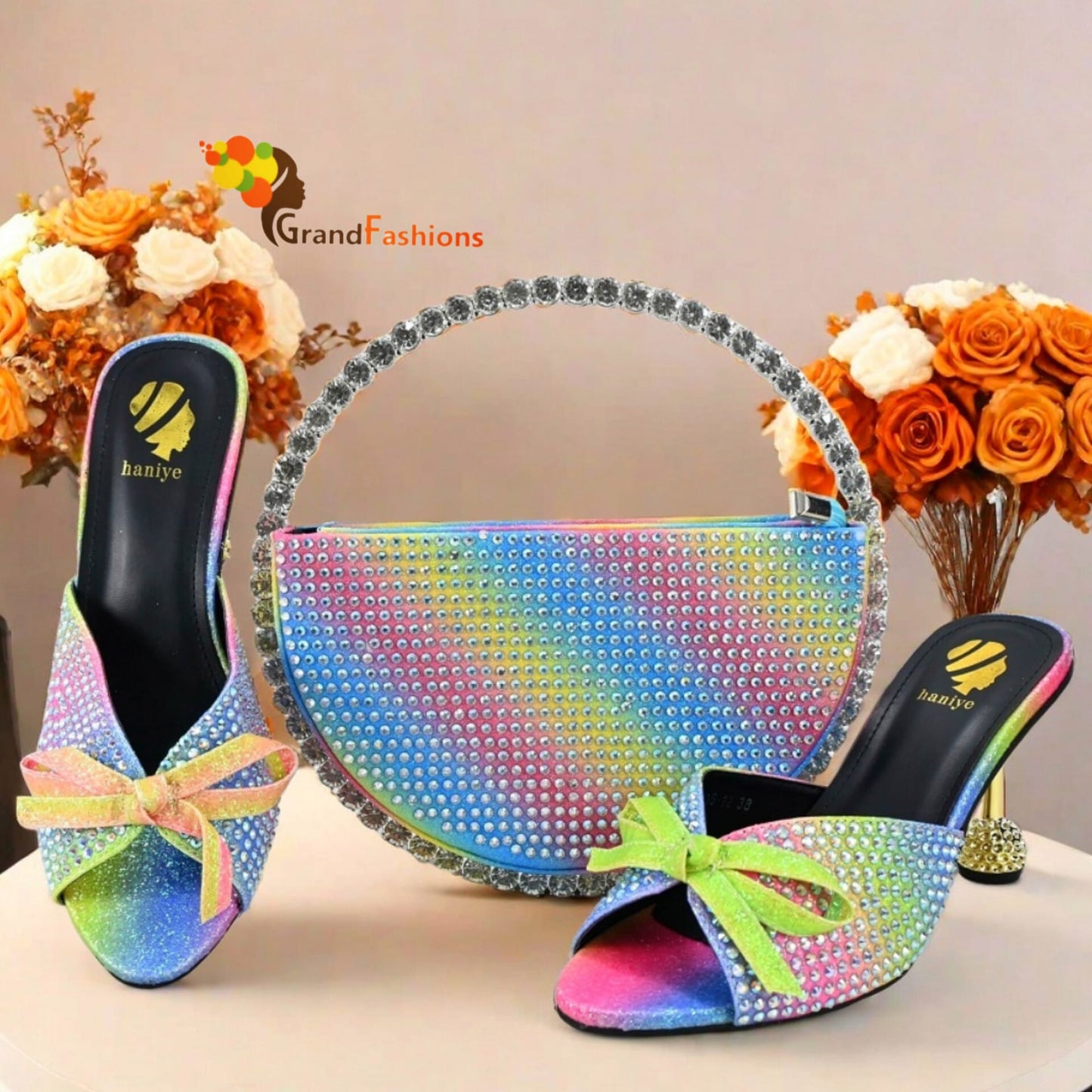 Queen Sacha Women's Preminum Sandal & Bag Set with Rhinestone
