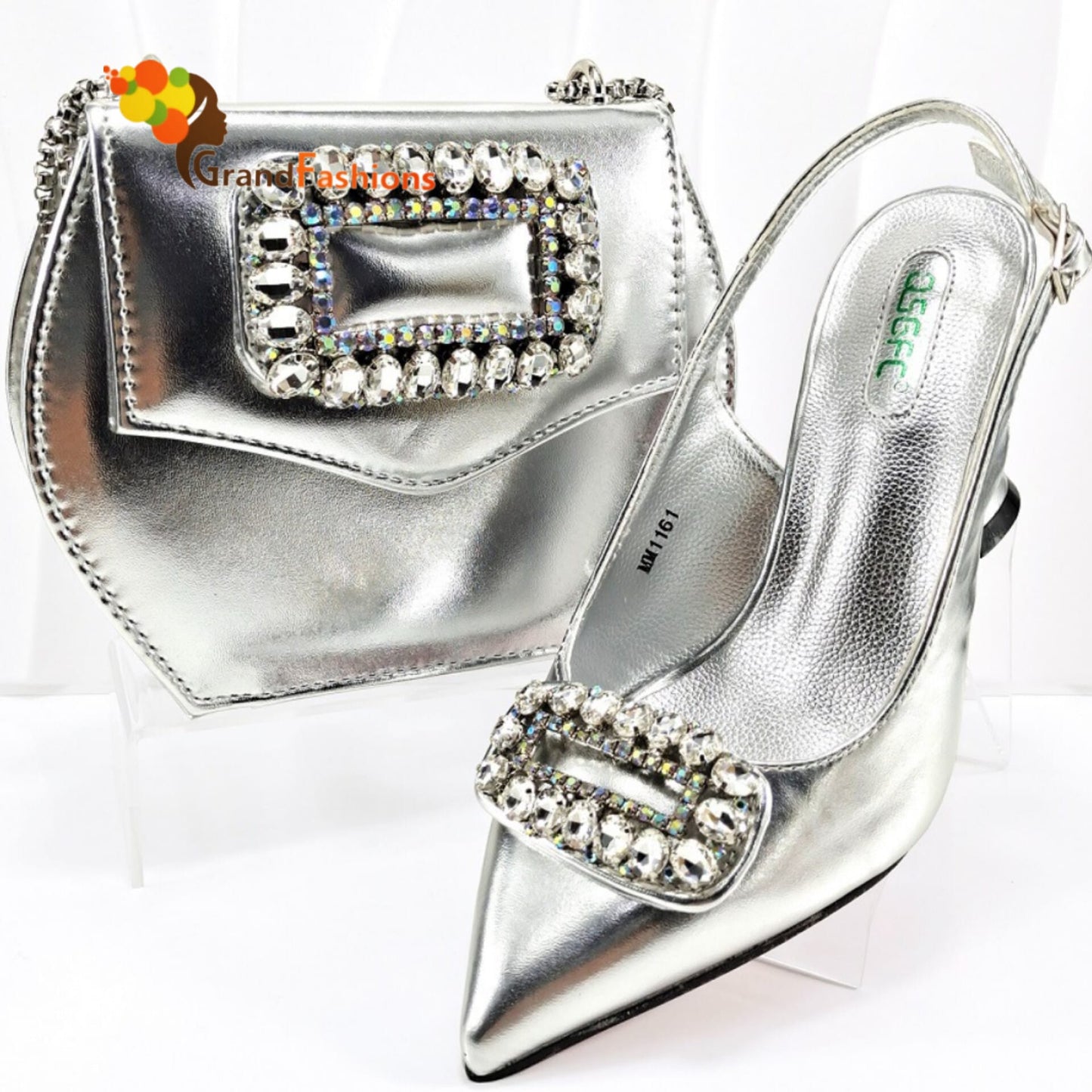 Queen Frances Women's Preminum Shoe & Bag Set with Rhinestone
