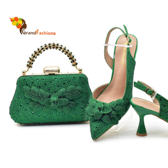 Queen Jasmine Women's Preminum Shoe & Bag Set with Rhinestone.