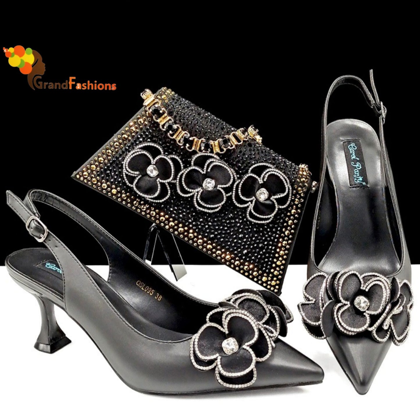 Queen Olivia Women's Preminum Shoe & Bag Set with Rhinestone