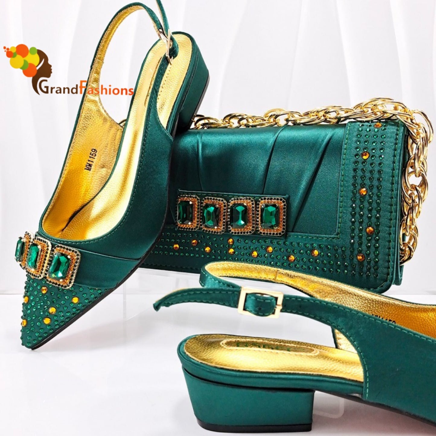 Queen Calla Women's Preminum Shoe & Bag Set with Rhinestone