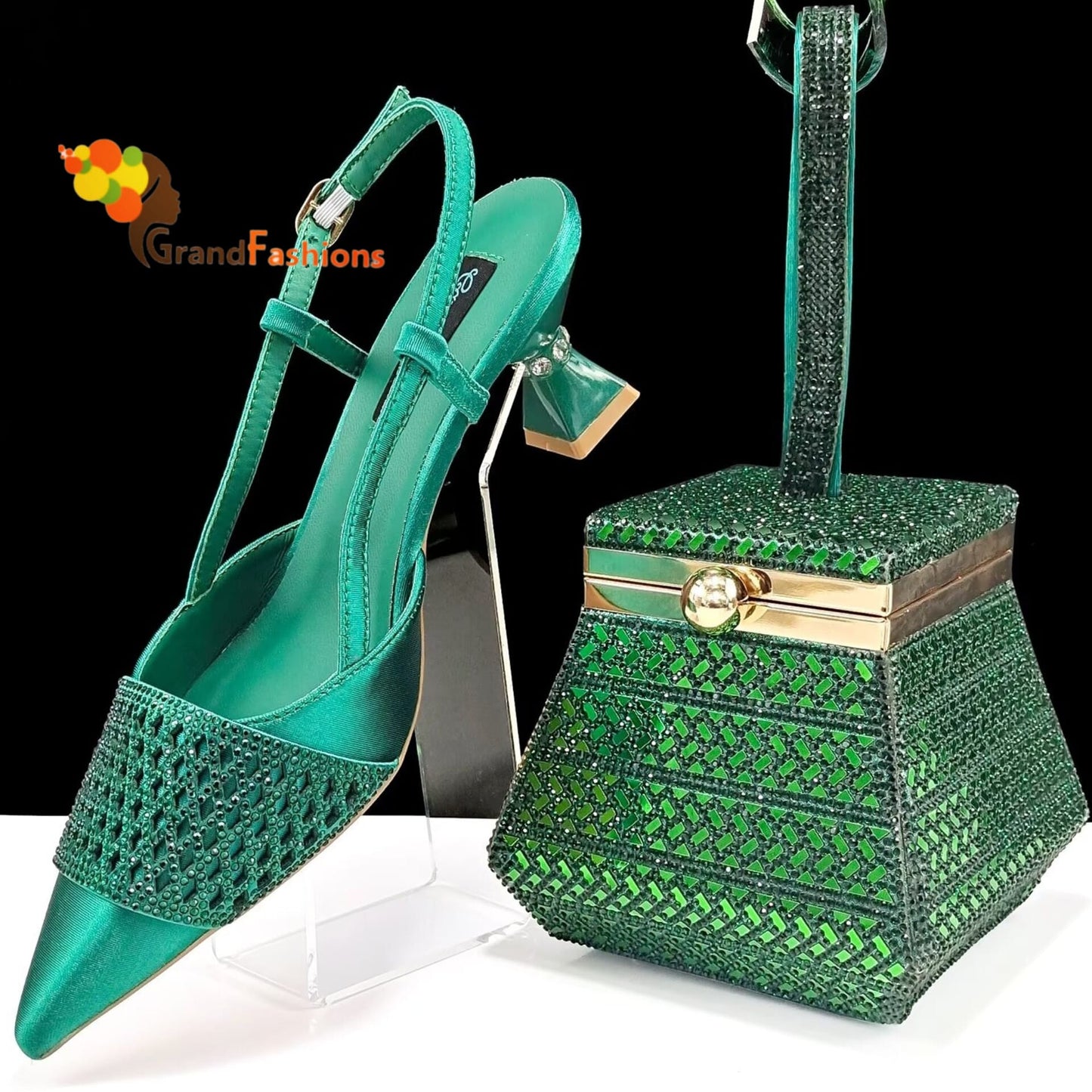 Queen Grace Women's Preminum Shoe & Bag Set with Rhinestone